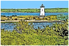 Edgartown Harbor Light Surrounded by Wildflowers - Digital Paint